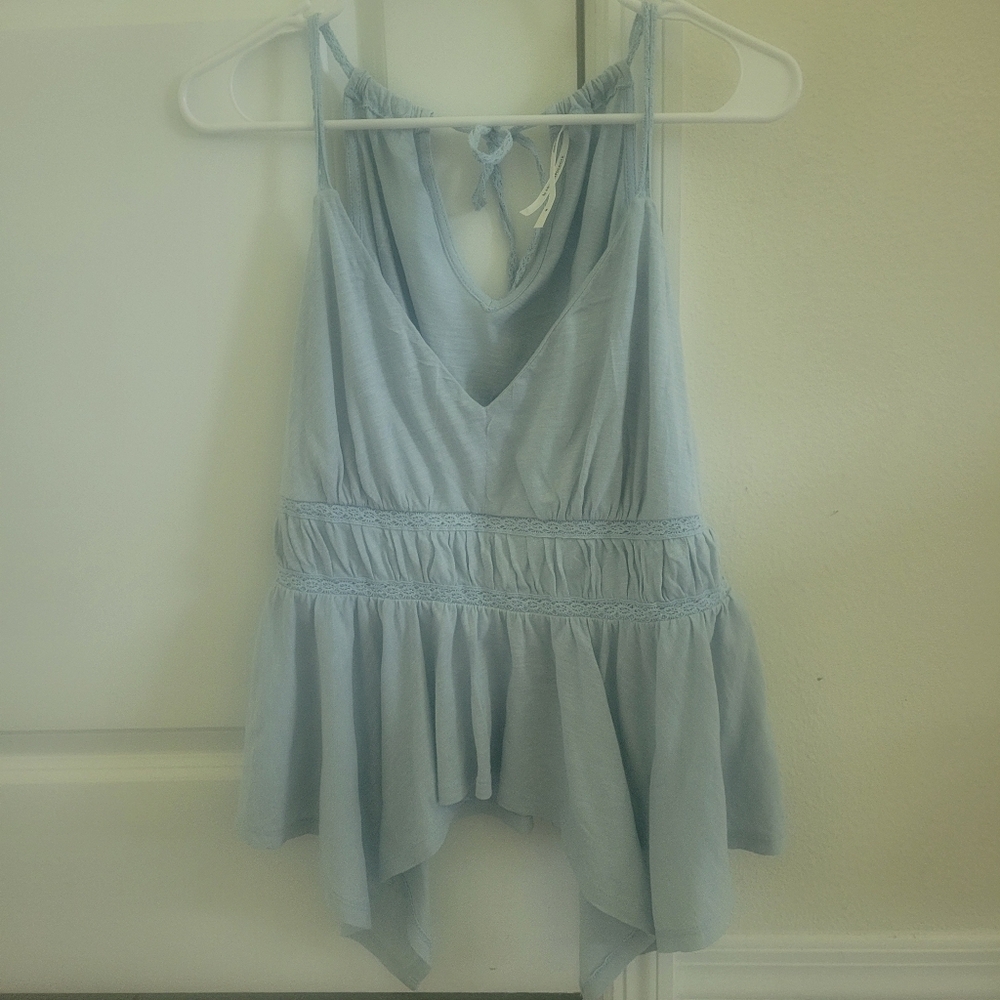 Anthropology Light Blue Assymetrical Boho V-neck Sleeveless Top